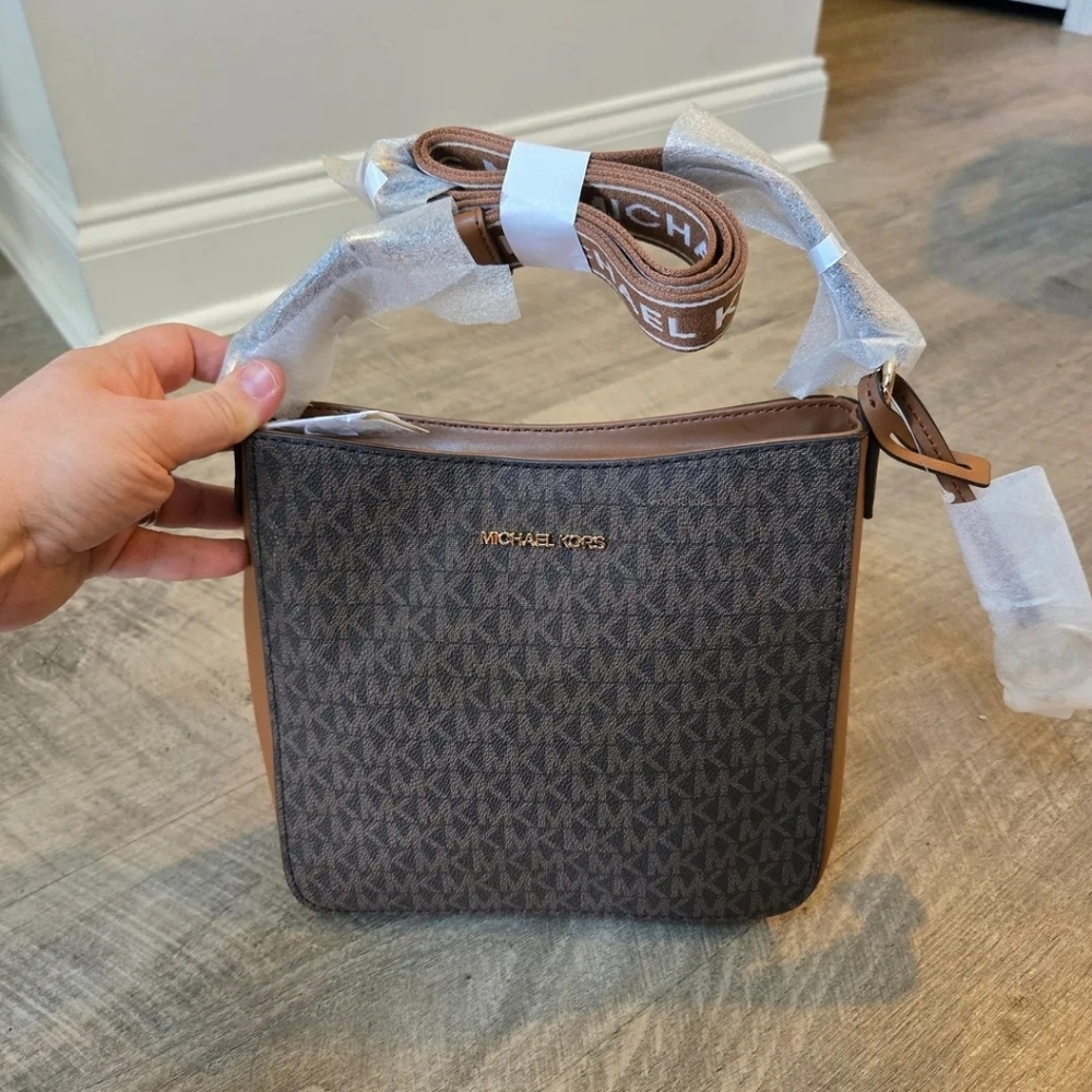 Michael Kors Brown Logo-Print Crossbody Messenger Bag